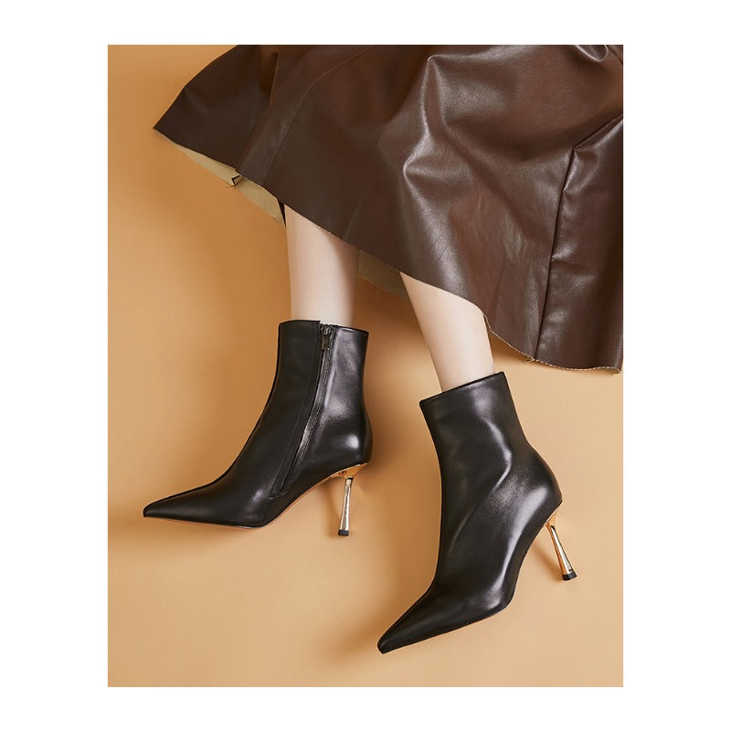 UrbanElegance Stiletto Boots – Pointed Toe Leather Slim Boots for Women