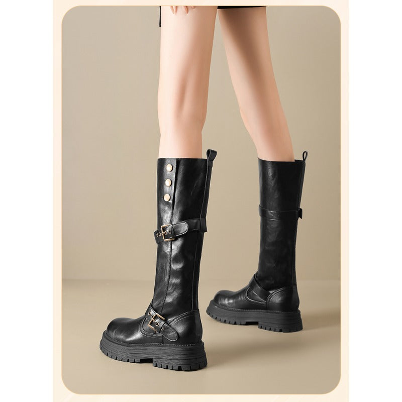 FurLined Platform Knee-High Boots – Women’s British Style Tall Riding Boots