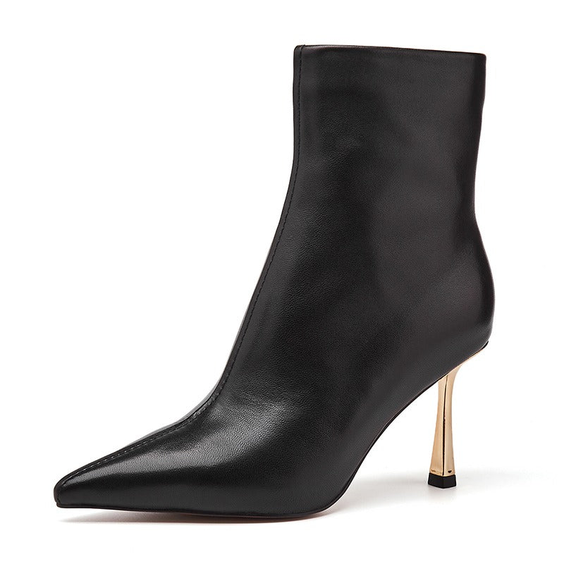 UrbanElegance Stiletto Boots – Pointed Toe Leather Slim Boots for Women