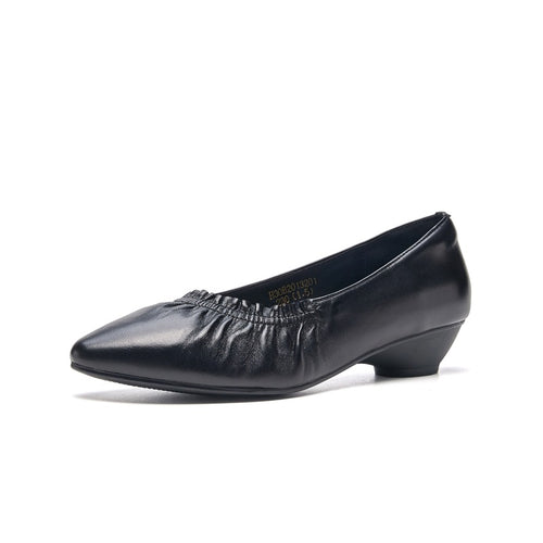 UrbanStep Slip-On Pumps – Chunky Heel Pointed Toe Leather Shoes for Women