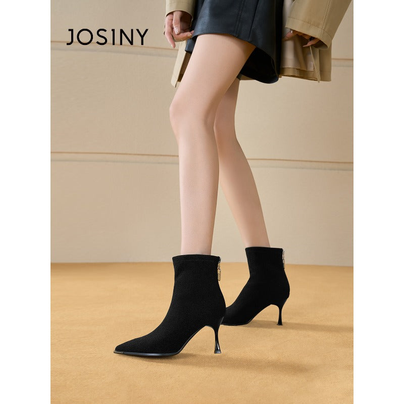 VelvetPoint Slim Stiletto Ankle Boots – Women’s Pointed Toe Heeled Short Boots