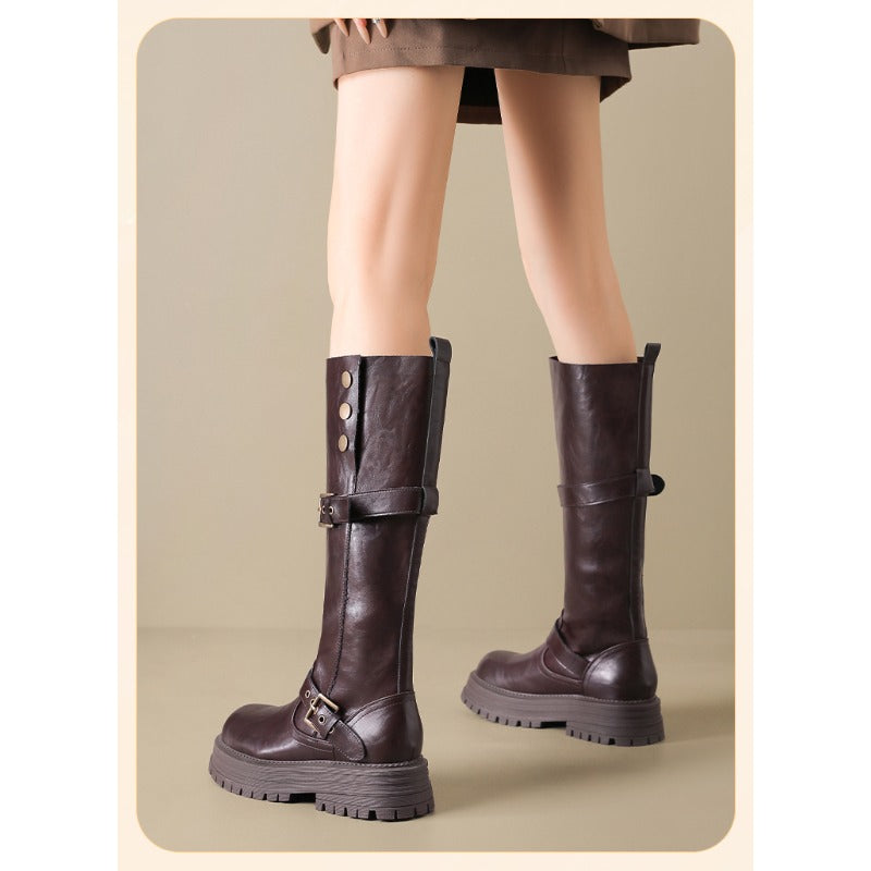 FurLined Platform Knee-High Boots – Women’s British Style Tall Riding Boots