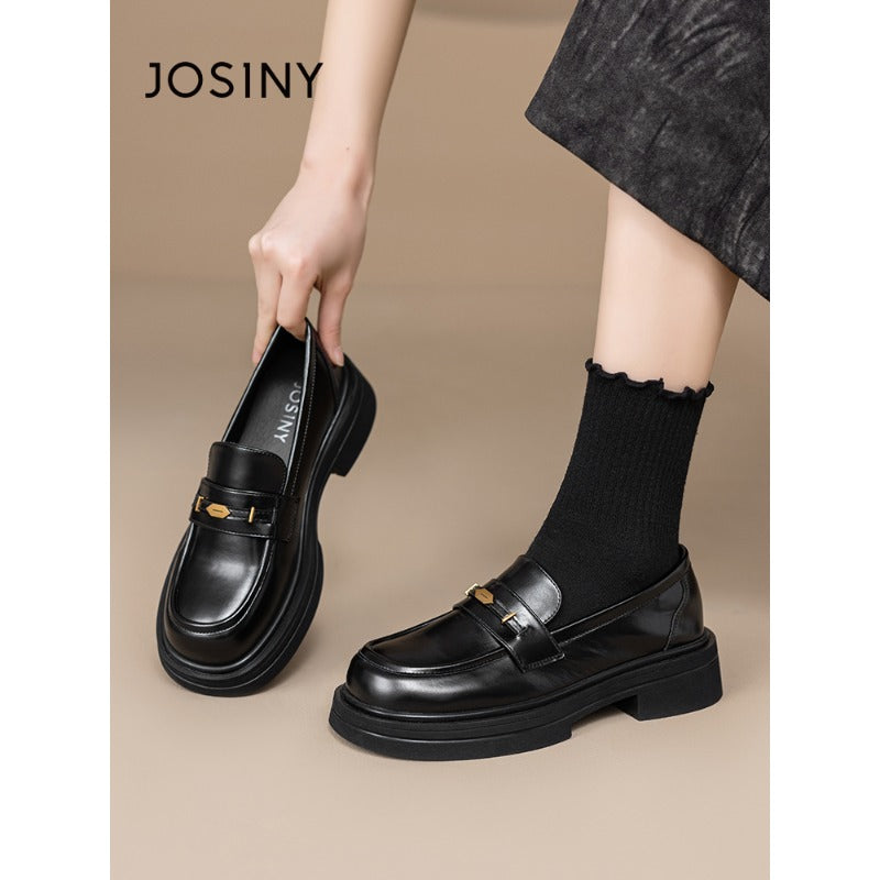 ClassicLift Slip-On Loafers – Women’s Black Thick-Heel Oxford Shoes