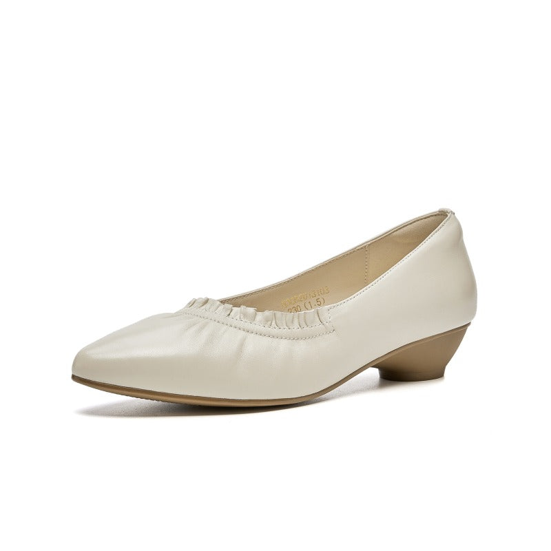 UrbanStep Slip-On Pumps – Chunky Heel Pointed Toe Leather Shoes for Women