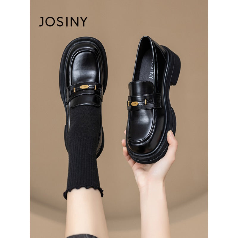 ClassicLift Slip-On Loafers – Women’s Black Thick-Heel Oxford Shoes