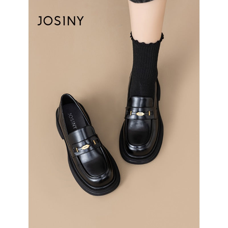 ClassicLift Slip-On Loafers – Women’s Black Thick-Heel Oxford Shoes