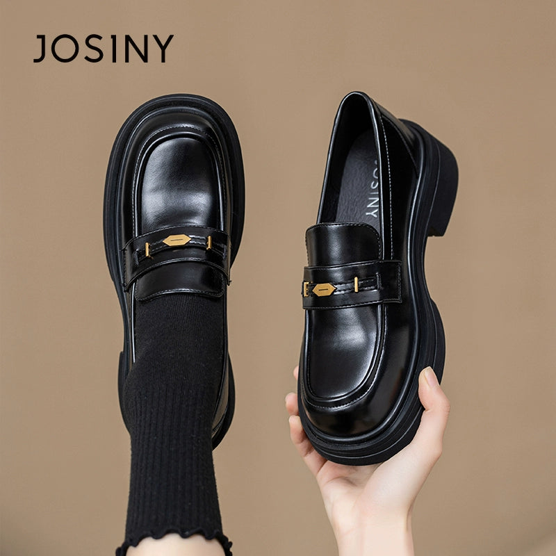 ClassicLift Slip-On Loafers – Women’s Black Thick-Heel Oxford Shoes