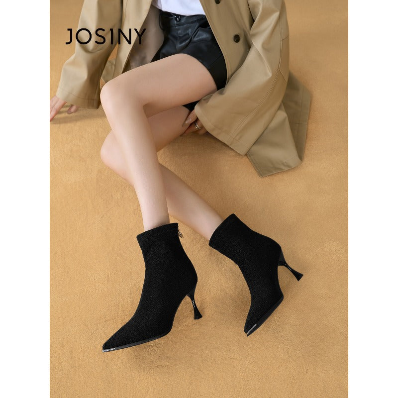 VelvetPoint Slim Stiletto Ankle Boots – Women’s Pointed Toe Heeled Short Boots