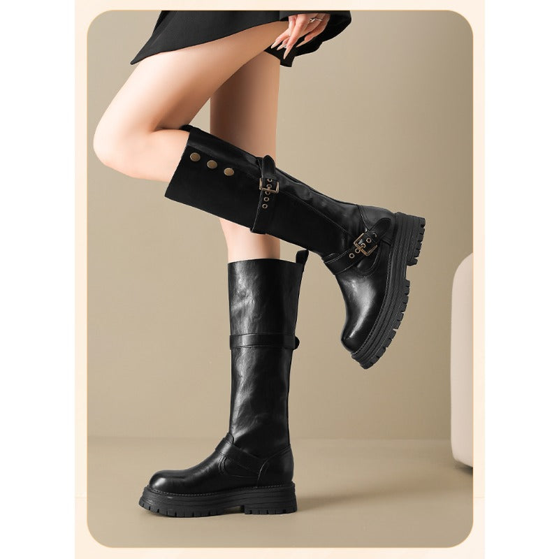 FurLined Platform Knee-High Boots – Women’s British Style Tall Riding Boots