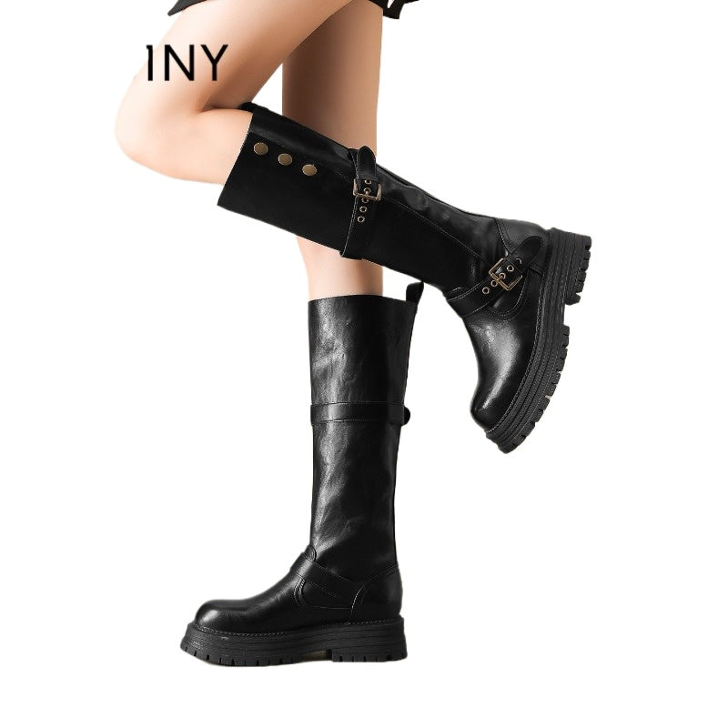 FurLined Platform Knee-High Boots – Women’s British Style Tall Riding Boots