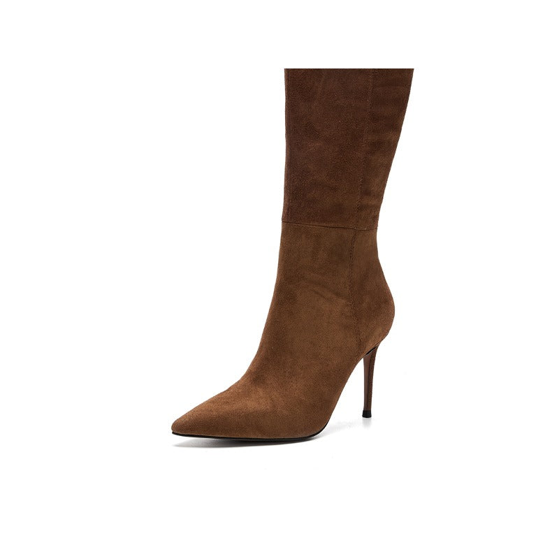 UrbanElegance Suede Knee-High Boots – Slim Stiletto Pointed Toe Women’s Boots