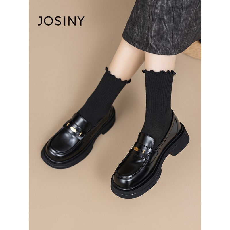 ClassicLift Slip-On Loafers – Women’s Black Thick-Heel Oxford Shoes