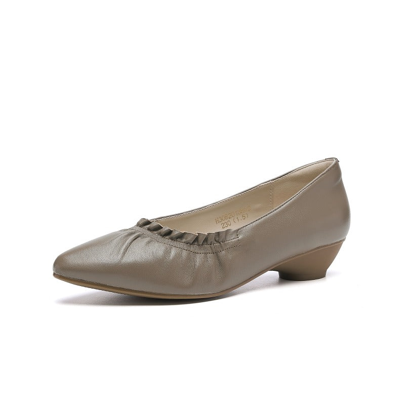 UrbanStep Slip-On Pumps – Chunky Heel Pointed Toe Leather Shoes for Women