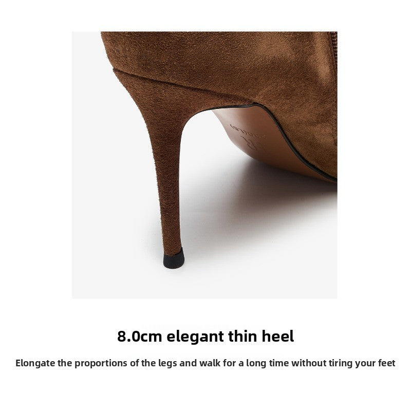 UrbanElegance Suede Knee-High Boots – Slim Stiletto Pointed Toe Women’s Boots