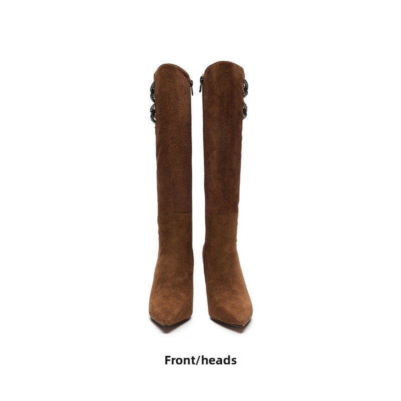 UrbanElegance Suede Knee-High Boots – Slim Stiletto Pointed Toe Women’s Boots