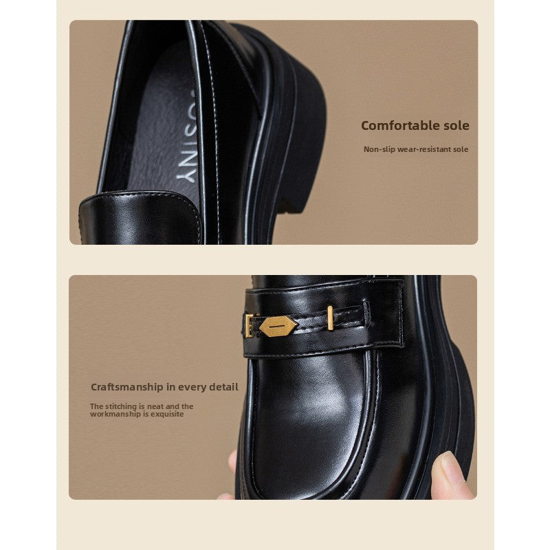 ClassicLift Slip-On Loafers – Women’s Black Thick-Heel Oxford Shoes