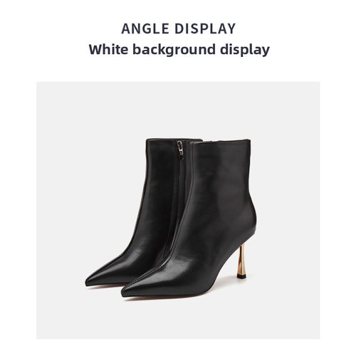 UrbanElegance Stiletto Boots – Pointed Toe Leather Slim Boots for Women