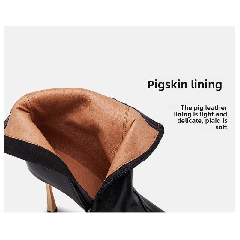 UrbanElegance Stiletto Boots – Pointed Toe Leather Slim Boots for Women