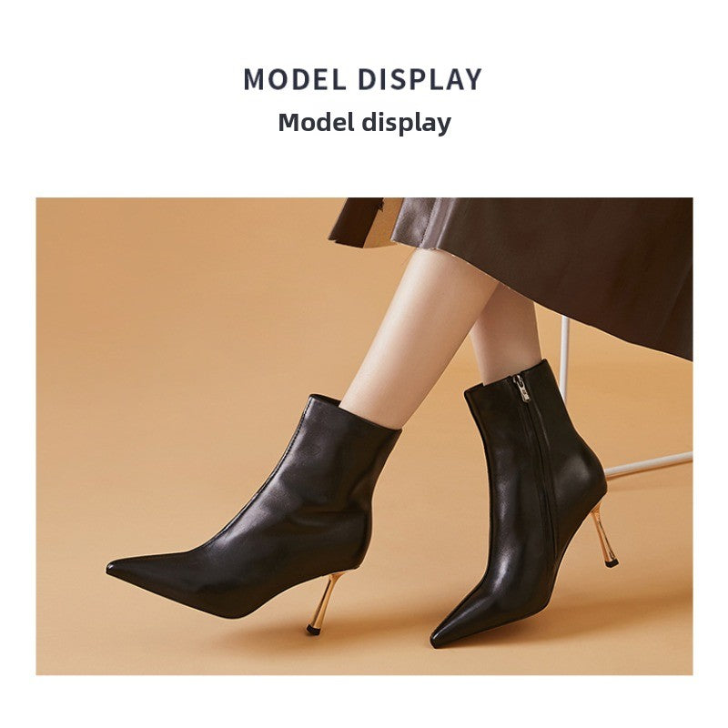 UrbanElegance Stiletto Boots – Pointed Toe Leather Slim Boots for Women